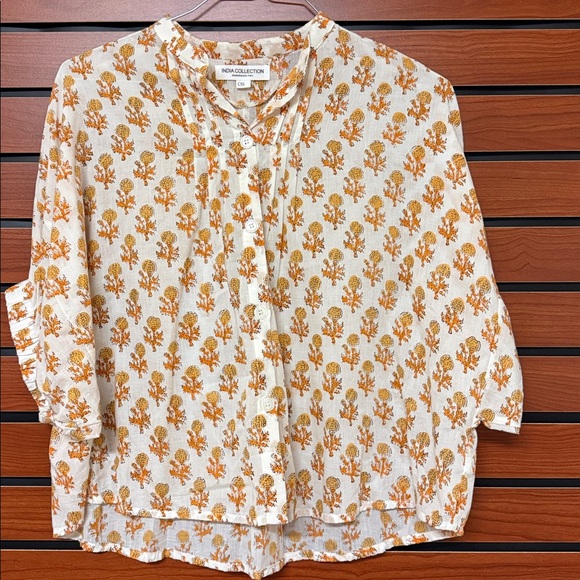 Emerson Fry Tops - Emerson Fry India Collection Cream and Orange Blouse